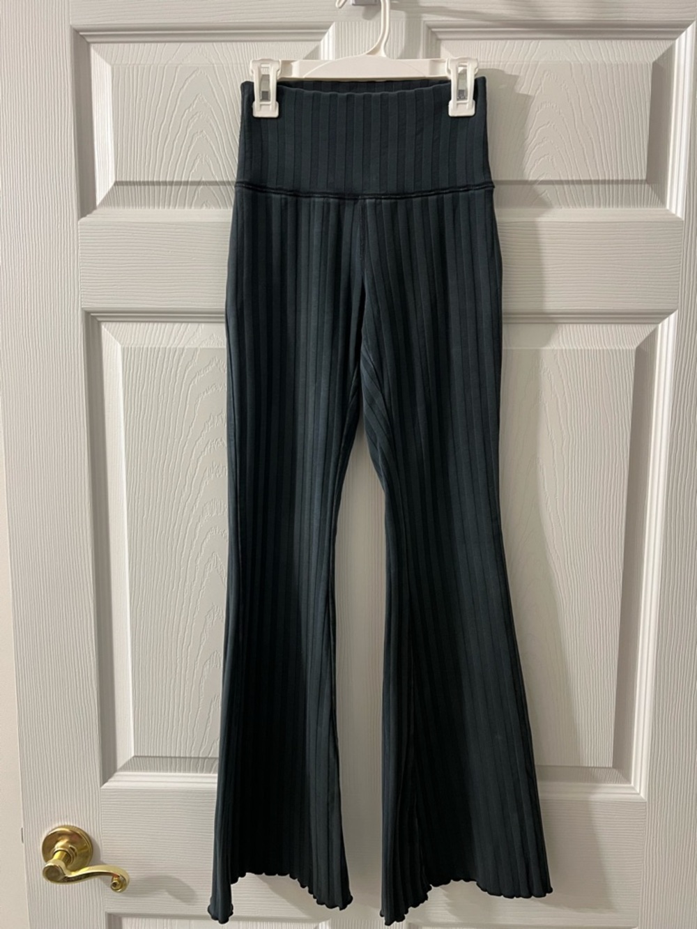 aerie Black Ribbed High-Rise Flare Pants